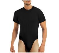 RUMAOZIA Herren Overall T-Shirt Herren Body Kurz Dessous Einteiler Unterwäsche Kurzarm Sportshirt Overalls Kurzarm Bodysuit mit Druckknöpfe im Schritt Baumwolle Männer Sportbody Rundhals Tops