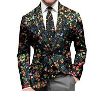 RUMAOZIA Herren Pailletten Sakko Faschingskostüme Festlich Outfit Glitzer Bedruckte Sakkos Jacket Herrenjacke Karneval Kostüm Gold Blazer Glänzend Smokingjacke Sparkle Anzugjacke Hochzeit Party