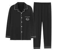 RUMAOZIA Herren Pyjama Lang Mit Knopfleiste - Schlafanzug Herren Mit Knöpfen Leicht Alltag Schlafanzüge Baumwolle Nachtwäsche-Set superweich Taschen Oberteil und Pyjamahose bequem Loungewear