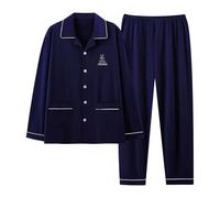 RUMAOZIA Herren Pyjama Lang Mit Knopfleiste - Schlafanzug Herren Mit Knöpfen Leicht Alltag Schlafanzüge Baumwolle Zweiteilige Nachtwäsche Loungewear Schlafanzughose Lang Zweiteilige Bequem