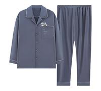RUMAOZIA Herren Pyjama Lang Mit Knopfleiste Schlafanzug Mit Knöpfen Leicht Alltag Schlafanzüge Baumwolle Zweiteiliger Pyjama Set Langarm Druck Männer Nachtwäsche Herren Loungewear Und Lange Hose