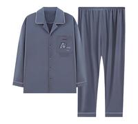 RUMAOZIA Herren Pyjama Lang Mit Knopfleiste - Schlafanzug Mit Knöpfen Leicht Alltag Schlafanzüge Fashion Bequem Sleepwear Langarm Hemd Freizeit Pyjamahose Baggy Nightwear Baumwolle Zweiteilig Set