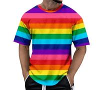 RUMAOZIA Herren Regenbogen T-Shirt Männer gestreiftes Rundausschnitt Basic Oberteil Stranger Kostüm Strifen Bunte Flagge LGBTQ Gay Pride Vintage Tee Shirt Sommer Baumwolle Oberteil Sommershirt