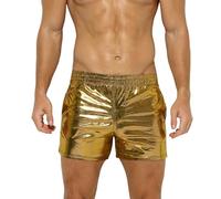 RUMAOZIA Herren Shorts Lederhose Leder Wetlook Kurze Shorts Punk Clubwear Bühnenkostüm Männer Sexy Shorts Glanz Taille PU Lederoptik Kurze Hose Gold Silver PU Leder Shorts Casual Shorts
