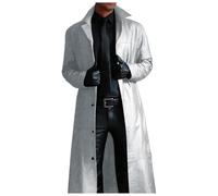 RUMAOZIA Herren Trenchcoat Lange Lederjacken Slim Fit Revers Mantel Einfarbig Long Leather Jacket Windbreaker Schwarze Moto Jacken Leder Langer Herbst Mantel Männer Classic Biker Faux Long Coat