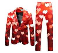 RUMAOZIA Herren-Valentinstag Anzug mit Herz-Print 2-teiliger Slim Fit Herrenanzug mit Hose Lustige Party Kostüm Elegante Blazer Sakko und Anzug Hose Rot Smoking Festliche Anzüge für Dating