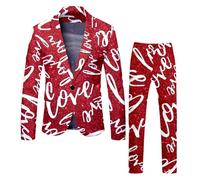 RUMAOZIA Herren-Valentinstag Anzug mit Herz-Print Drucken Anzüge Rot Smoking Herrenanzug Party Kostüm Herren Blazer für Männer Herz/Love Druck Blazer Elegante Slim Fit für Valentinstag Party Outfits