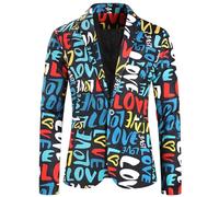 RUMAOZIA Herren Valentinstag Jacke Modern Sakko Herren Slim Fit Lässiger Urlaubsblazer Festliches Jacke Hochzeit Sakko Bedruckte Langarm Anzugjacke Valentinstag Kostüm Sportlich Freizeit Sakko