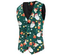 RUMAOZIA Herren Weihnachtsweste Xmas Christmas Westen Slim fit Anzugweste Herrenweste Festlich Happy Santa Weihnachten Weste Weihnachtsdruck Weste Businessweste Party Hochzeitsweste Jacke