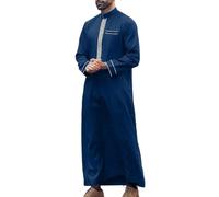 RUMAOZIA Islamische Kleidung Herren Gebetskleidung für Männer Abaya Herren Kaftan Baumwolle Thobe Lässiger Saudi Arabien Kleidung Crew Stehkragen Muslim Druck Ethnische Ramadan Kleidung