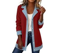 RUMAOZIA Jacke Damen Patchwork Knit Jacken Lockere Longjacke Reverskragen kontrastfarbenes Patchwork Design Lang Strickjacke Übergangsjacke Große Größen Klassisch Oberbekleidung Overshirt