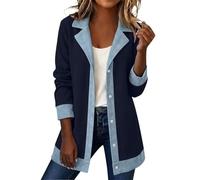 RUMAOZIA Jacke Damen Patchwork Knit Jacken Lockere Longjacke Reverskragen kontrastfarbenes Patchwork Design Lang Strickjacke Übergangsjacke Große Größen Klassisch Oberbekleidung Overshirt