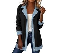 RUMAOZIA Jacke Damen Patchwork Knit Jacken Lockere Longjacke Reverskragen kontrastfarbenes Patchwork Design Lang Strickjacke Übergangsjacke Große Größen Klassisch Oberbekleidung Overshirt