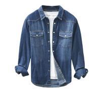 RUMAOZIA Jeanshemd Herren Langarm Weiche Baumwolle Zwei Taschen Schmale Passform Jeans Bequemes Cowboy Hemd, Klassisch Knopfleiste Sommer Tops für Herren Jeanshemden Regular Fit Freizeithemden