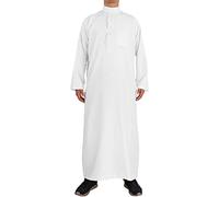 RUMAOZIA Kaftan Herren Baumwolle Leinen Langarm Islamische Ethnische Kleidung Männer mit Taschen Muslim Thobe Lang Abaya Übergröße Arabische Gebetskleidung Elegant Retro Nachthemd Gewand Shirt