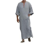 RUMAOZIA Kaftan Herren Baumwolle Leinen Robe Jubba Herren Sommer Lässige Jilbab Muslim Robe Langes Ethnische Ramadan Gebetskleidung Islamische Marokkanische Afghanische Arabische Kleidung
