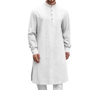 RUMAOZIA Kaftan Herren Baumwolle Leinen Robe Muslimische Kleider Herren Langarm Hemd Stehkragen Leinenhemd Lässige Strandhemd Afghanische Arabische Kleidung mit Knöpfen Ramadan Freizeithemd