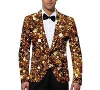 RUMAOZIA Karneval Kostüm Herren Party Blazer Glänzende Anzugjacke Pailletten Sakko 3D Druck Glitzer Businessjacke Slim fit EIN Knopf Blazer 70er 80er Jahre Disco Smokings Mottoparty Kleider