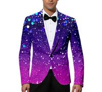 RUMAOZIA Karneval Kostüm Herren Party Blazer Glänzende Anzugjacke Pailletten Sakko 3D Druck Glitzer Businessjacke Slim fit EIN Knopf Blazer 70er 80er Jahre Disco Smokings Mottoparty Kleider