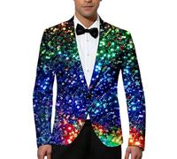 RUMAOZIA Karneval Kostüm Herren Party Blazer Glänzende Anzugjacke Pailletten Sakko 3D Druck Glitzer Businessjacke Slim fit EIN Knopf Blazer 70er 80er Jahre Disco Smokings Mottoparty Kleider