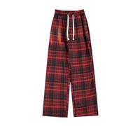 RUMAOZIA Karohose Hose Unisex Freizeithose Herren Bequeme Schlafanzughose Lang Baumwolle Karierte Schlafhose Baggy Loungehose für Männer Pyjamahose Casual Y2K Oversized Hosen