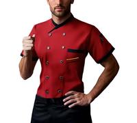 RUMAOZIA Kochjacke für Herren Kurzarm Personalisiert Kochjacken mit Druckknöpfen Modern Style Bäckerjacke Restaurant Hotel Küchen Koch Jacke Schwarz/Weiss/Rot Kochkleidung Professional Chef Uniform