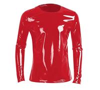RUMAOZIA Leder Lack Latex Optik Schwarz Männer Langarmshirt Männer Dessous Latex Top Muskel Top Shirt Langarm Stretch Hemd Tops Clubwear Langarmshirt Herren Swingerclub Freizeithemd Unterwäsche