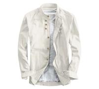 RUMAOZIA Leinenshirt Langarm Katana Hemd Herren Japanisches Stil Hemden Stehkragen Slim Fit Leinen Baumwolle Freizeithemden für Männer Einfarbig Herren Lässige Atmungsaktive Klassische Tops