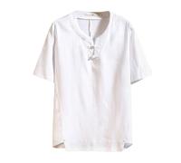 RUMAOZIA Mittelalter Hemd Herren Herrenhemd aus Leinen Vintage Freizeithemd Einfarbig V-Ausschnitt Locker Dünn Halbe Ärmel Atmungsaktiv Leinenhemd mit Knöpfe Sommer Hawaii Urlaub Basic Shirt