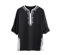 RUMAOZIA Mittelalter Kleidung Herren Kaftan Baumwolle Leinen Langarm Robe Abaya Casual Mittelalter Hemd mit Blumenstickerei Arabische Dubai Robe Aus Dem Nahen Osten Muslimische Gebetskleidung