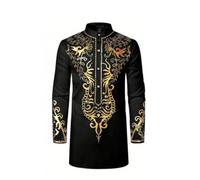 RUMAOZIA Muslimische Kleidung Herren Afrikanisches Hemd Herren Kaftan Langarm Gebet Muslim Abaya Ethnischer Druck Tunika Traditionell Marokkanisches Hemd Lässiges Langes Hemd Ramadan Kleidung