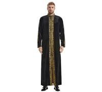 RUMAOZIA Muslimische Robe Herren Kaftan Muslim Gewand Herren Islamische Stickerei Kaftan Saudi Arabische Jubba Thobe Gold Samt Mogadischu Gebetskleid mit Reißverschluss Ramadan Kleidung