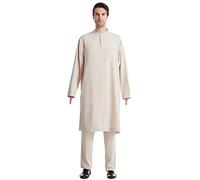 RUMAOZIA Muslimische Robe Herren Muslim Kaftan Abaya Männer Arabische Kleidung Thobe 2pcs/Set Herren Middle East Thobe mit Hosen Lose Kaftan Dubai Arab Kleidung Gebetskleidung für Männer