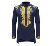 RUMAOZIA Musselin Hemd Herren Langarm Afrikanischer Druck Dashiki Hemden Arabische Islamische Kaftan Ethnische Ramadan Kleidung Glänzendes Muster Traditionelles Afrikanisches Herrenhemd