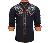 RUMAOZIA Oktoberfest Herren Outfit Hemd Trachtenhemd Baumwolle Trachtenhemden Westernhemd Herren Western Cowboy Hemd Bestickt Slim Fit Casual Button Down Hippie Shirts Vintage Langarm Cowboyhemd