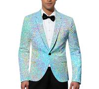 RUMAOZIA Party Blazer für Herren Glänzende Anzugjacke Karneval Pailletten Sakko 3D Druck Glitzer Businessjacke Slim fit EIN Knopf Blazer 70er 80er Jahre Disco Smokings Mottoparty Show Kleider