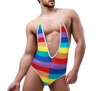 RUMAOZIA Pride Outfit Herren Badeanzug Sexy Mankini Borat Anzug Sexy Unterwäsche für Mann Alternativ Party-Kostüm Bikini für Männer Body mit Rainbow Druck Jockstrap Beach Swimwear Erotik Stringbody