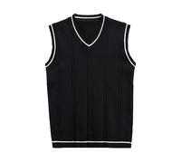 RUMAOZIA Pullunder Herren Ärmellose Strickweste V-Ausschnitt Strick Pullover Feinstrick Sweater Ärmellos Elegant Herbst Weste Einfarbig Sleeveless Strickpullover Slim Fit Gestrickt Pulloverwestee