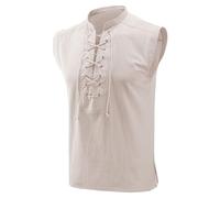 RUMAOZIA Renaissance Herren Weste Mittelalter Kostüm Gothic Piraten Weste für Oktoberfest Ärmelloses Strandhemd Sommer Mittelalter Viking Schnürhemd Schnürung Gothic Steampunk Top Tunika Leinenhemd