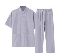 RUMAOZIA Tai Chi Anzug Herren Tang Anzug Chinesischer Stil 2-teiliges Leinen-Outfit für Herren lässig lockere Hose 2 Stück Casual Leinen Outfits Sommer Walking Anzüge für Strand Urlaub