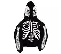 RUMAOZIA Totenkopf Aufdruck Kapuzenjacke Herren Y2K Zip Up Hoodies Jacke Skelett Kapuzen Sweatjacke Vintage Gothic Locker Sportjacke Outwear 90er Retro Herbst Winter Reißverschluss Sweatshirt