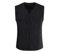 RUMAOZIA Trachtenweste Herren Blau Renaissance Weste Mittelalter Ärmellos Kostüm Mittelalter Kleidung Herren Gothic Piraten Weste Cosplay Top mit Schnürung Stehkragen Hemd für Oktoberfest