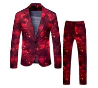 RUMAOZIA Valentinstag Party Kostüm Herren Anzug Herz-Print Anzug, 2-teiliger Urlaubsanzug Slim Fit Herrenanzug Lustige Outfits Elegante Blazer Sakko und Hose für Dating Urlaub formelle Anzüge