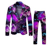 RUMAOZIA Valentinstag Party Kostüm Herren Anzug Herz-Print Anzug, 2-teiliger Urlaubsanzug Slim Fit Herrenanzug Lustige Outfits Elegante Blazer Sakko und Hose für Dating Urlaub formelle Anzüge