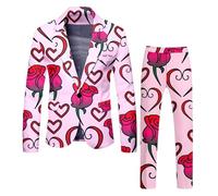 RUMAOZIA Valentinstag Party Kostüm Herren Anzug Herz-Print Anzug, 2-teiliger Urlaubsanzug Slim Fit Herrenanzug Lustige Outfits Elegante Blazer Sakko und Hose für Dating Urlaub formelle Anzüge