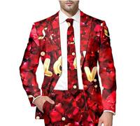 RUMAOZIA Valentinstag Party Kostüm Herren Jacke Slim Fit Anzug für Valentinstag Party Outfits Hochzeiten Funky Abschlussball Smoking Festival Jacke Blazer Anzug für Männer Herz/Love Druck Blazer