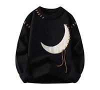 RUMAOZIA Y2k Herren-Pullover Vintage Moon Jacquard ästhetisch Strickpullover Herbst Winter langärmelig Rundhalsausschnitt Grunge-Kleidung Knit Sweater Übergröße Langarm Casual Pullover