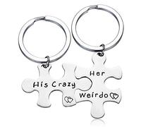 Runalp His Crazy Her Weirdo, Couples Keychains Set, Personalized Couples Jewelry, for Boyfriend Girlfriend, Style 1