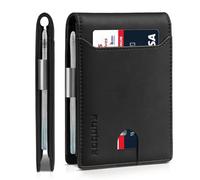 RUNBOX Slim Wallets for Men - Leather Money Clip Mens Wallet - RFID Blocking Front Pocket Bifold Wallet - Thin Credit Card Holder with Gift Box, Bicolor Crazy Horse Black, medium, Modern