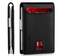 RUNBOX Slim Wallets for Men - Leather Money Clip Mens Wallet - RFID Blocking Front Pocket Bifold Wallet - Thin Credit Card Holder with Gift Box, mattes schwarz